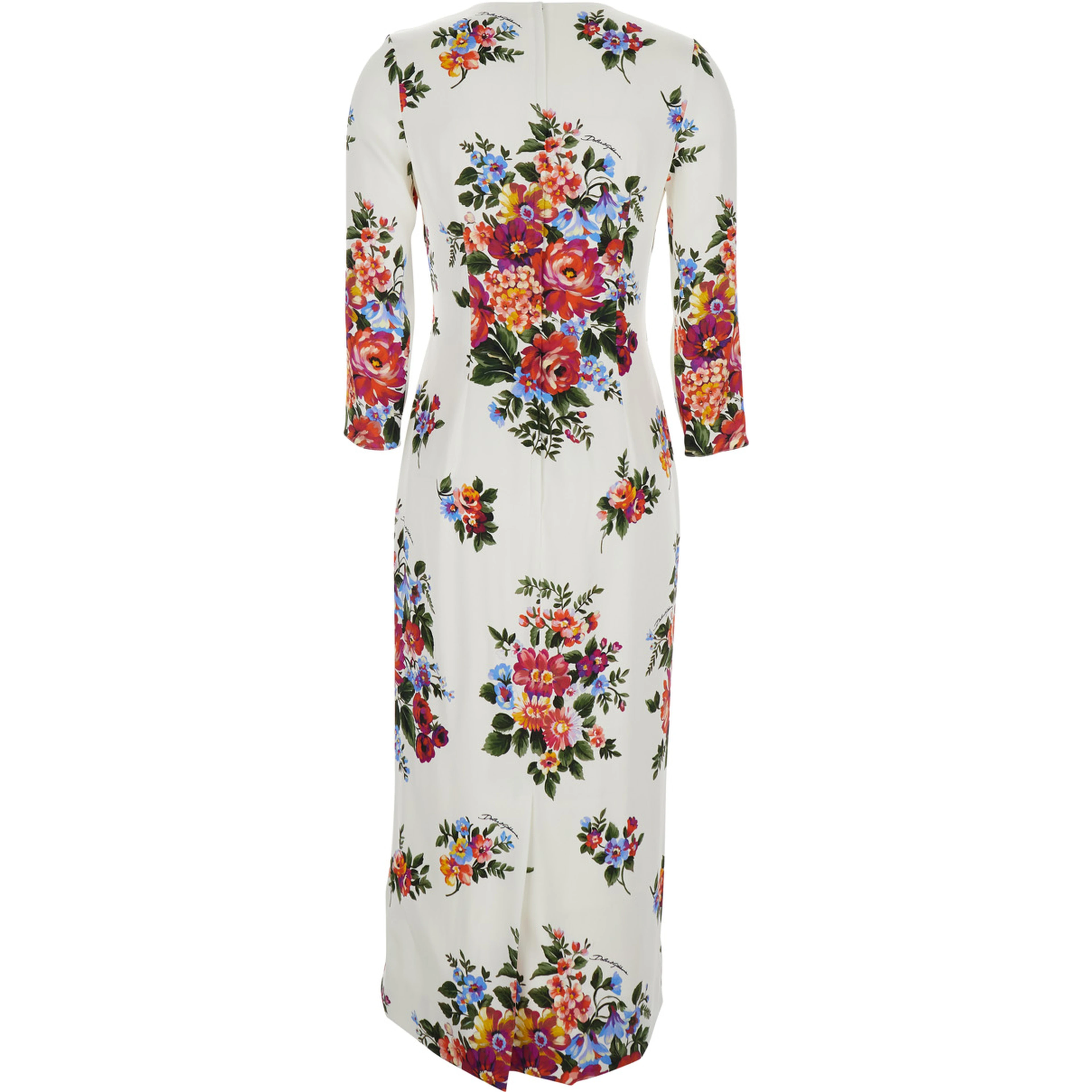 white midi Dress with all-over floral print in silk for women