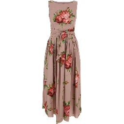 Pink Dress with Floral Print and Zip Closure at the Back in Cotton for Women