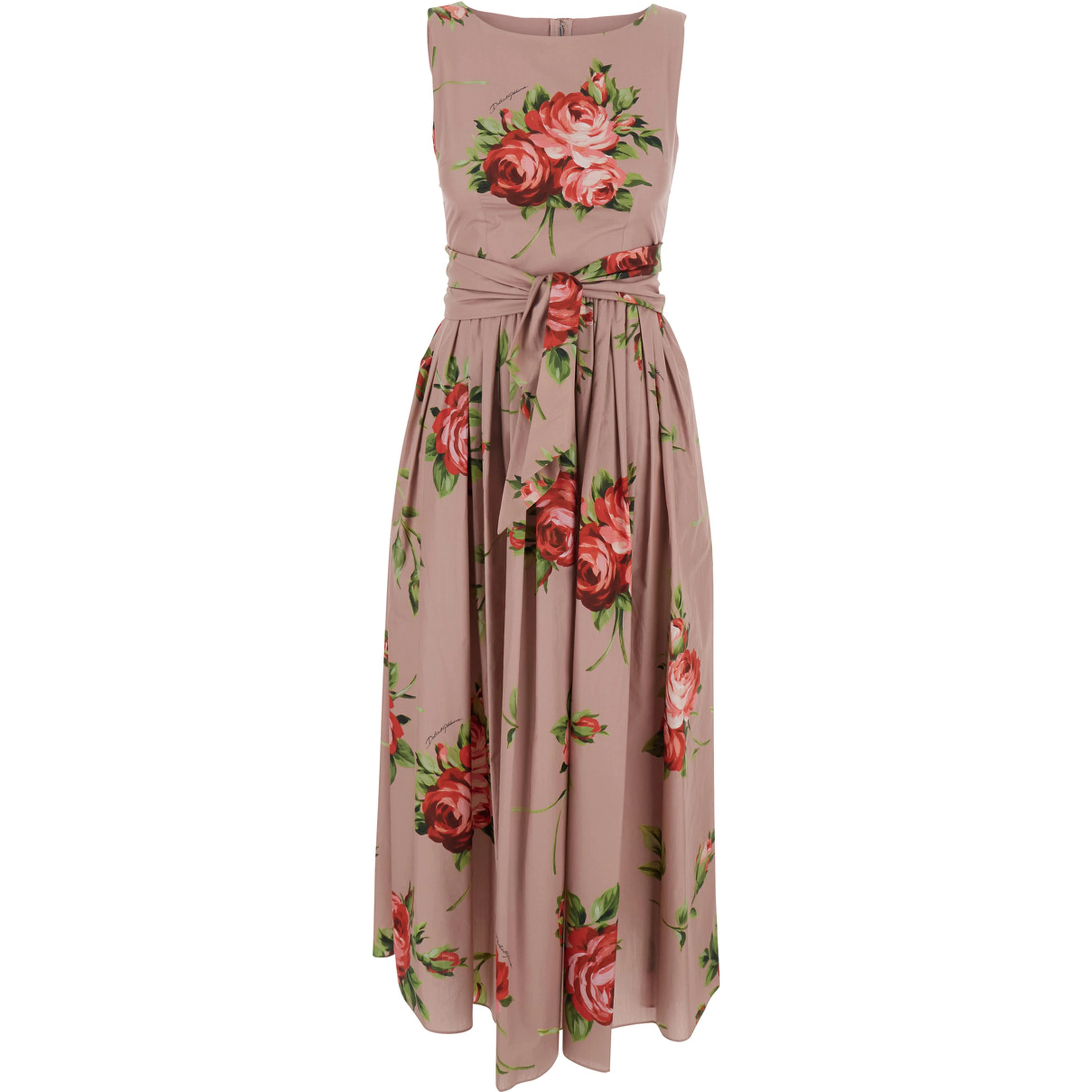 Pink Dress with Floral Print and Zip Closure at the Back in Cotton for Women