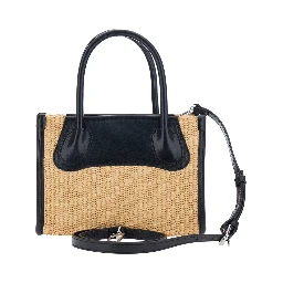 Troy Beige Small Handbag with Logo Orb Embossed on the Front and Raffia Effect in Cotton Blend for Women