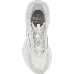 F-Light White Sneaker Low Top with FF Motif on the Side and Chunky Sole in Mesh and Leather for Women