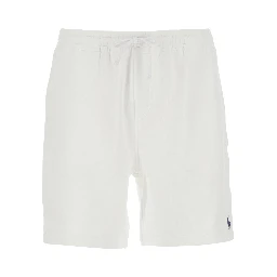 White Bermuda Shorts with elasticated waist and drawstring and Pony embroidery on the front in cotton for men