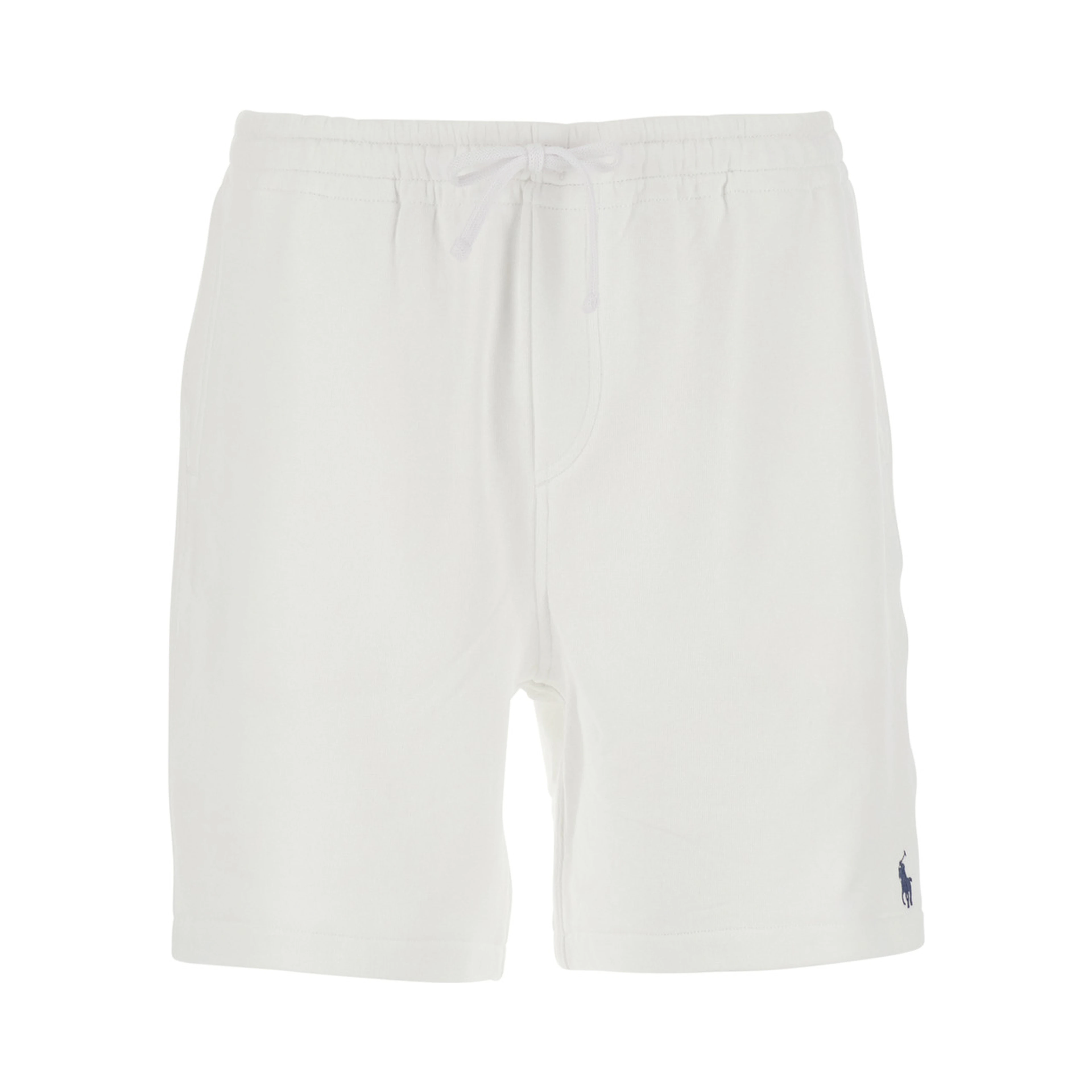 White Bermuda Shorts with elasticated waist and drawstring and Pony embroidery on the front in cotton for men