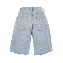 Light blue five-pocket Bermuda shorts with frayed hem for men