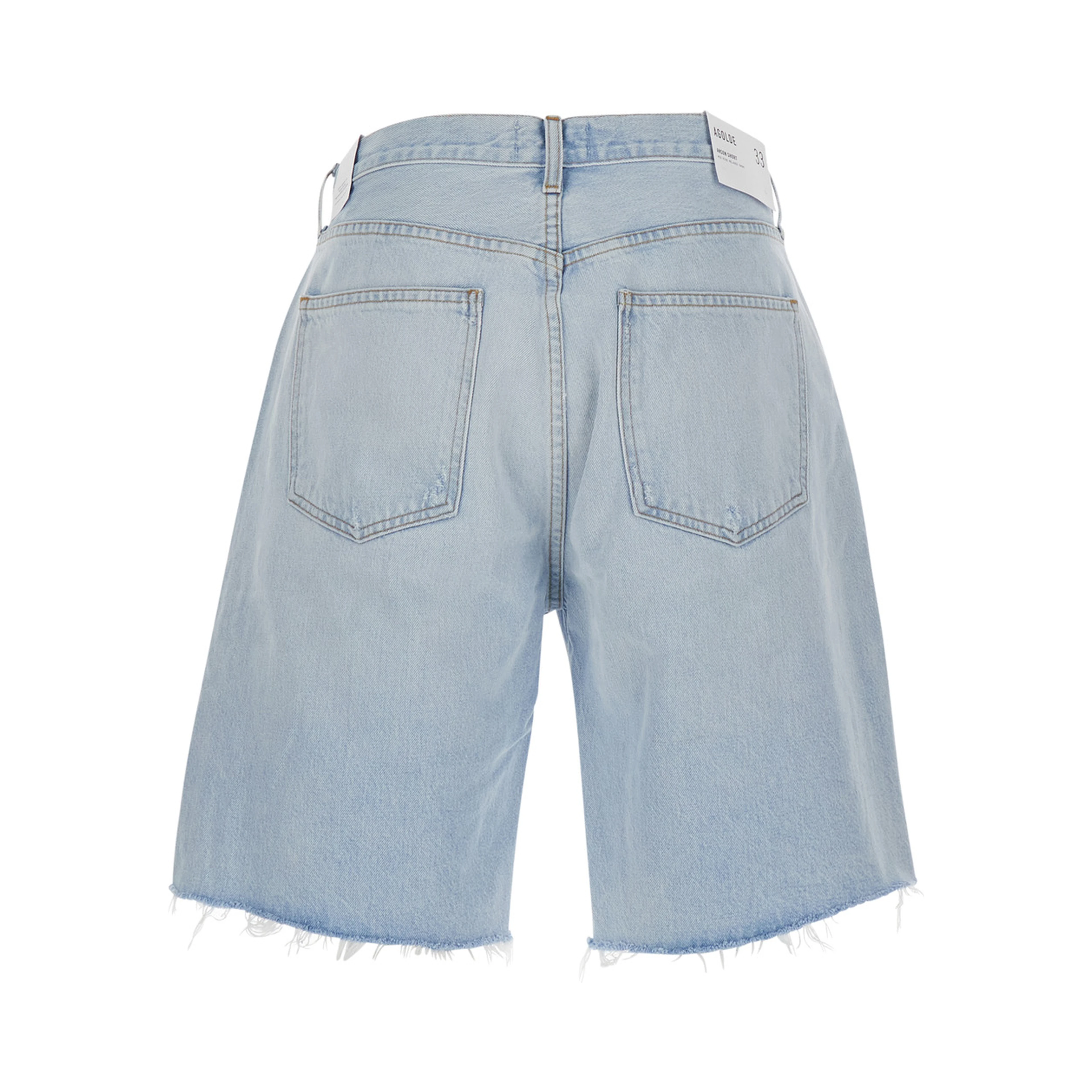 Light blue five-pocket Bermuda shorts with frayed hem for men