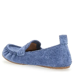 Blue Loafers with Almond Toe and Pull-Tab at the Heel in Suede Woman