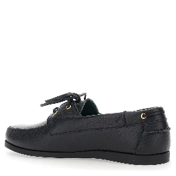Black Loafers with Almond Toe and Laces with Bow on the Front in Leather Man