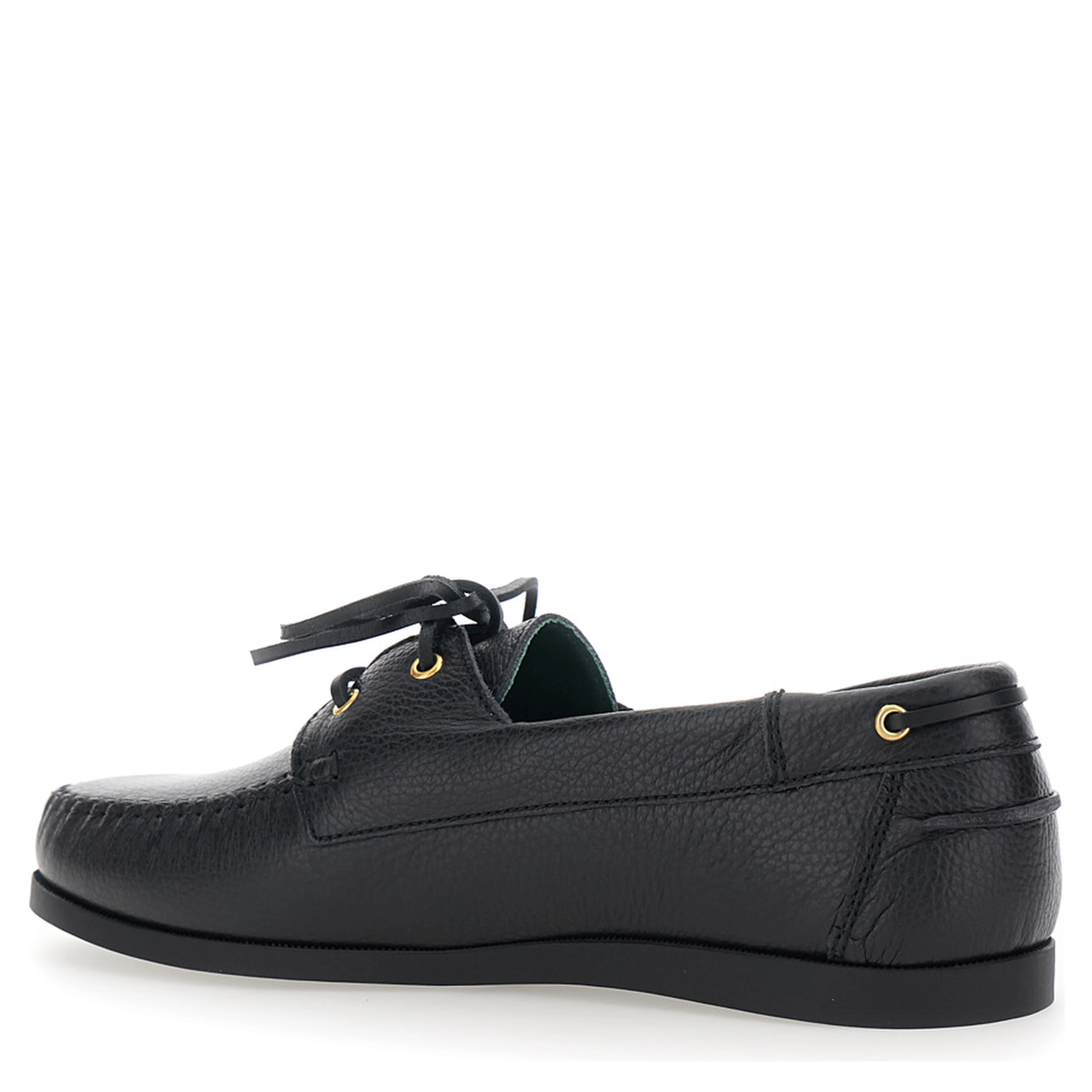 Black Loafers with Almond Toe and Laces with Bow on the Front in Leather Man