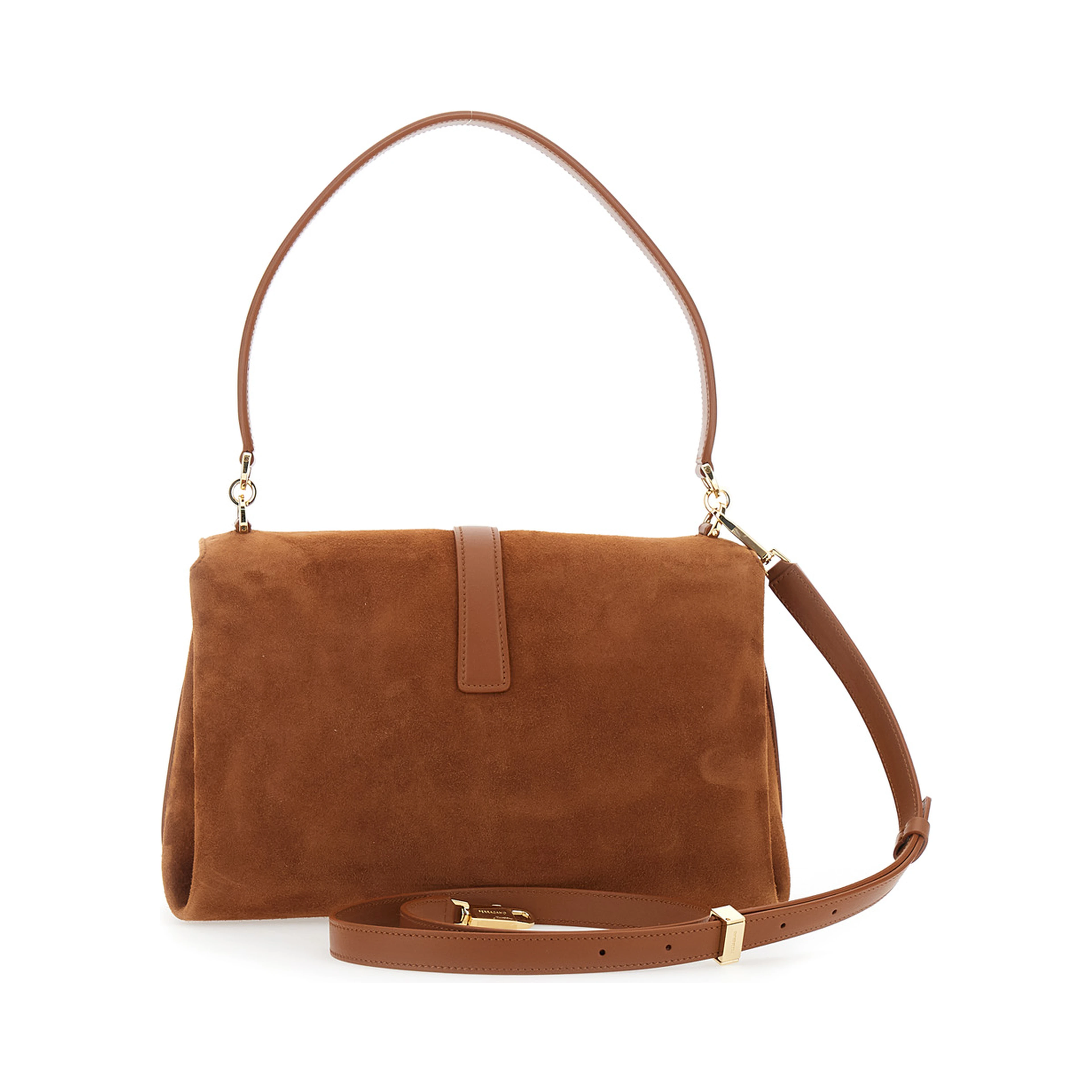 Brown Crossbody bag with Adjustable and Removable Strap and Closure with Gancini Plaque in Suede for Women