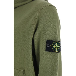 Green Hoodie with Drawstring and Logo Patch on Sleeve in Cotton Men