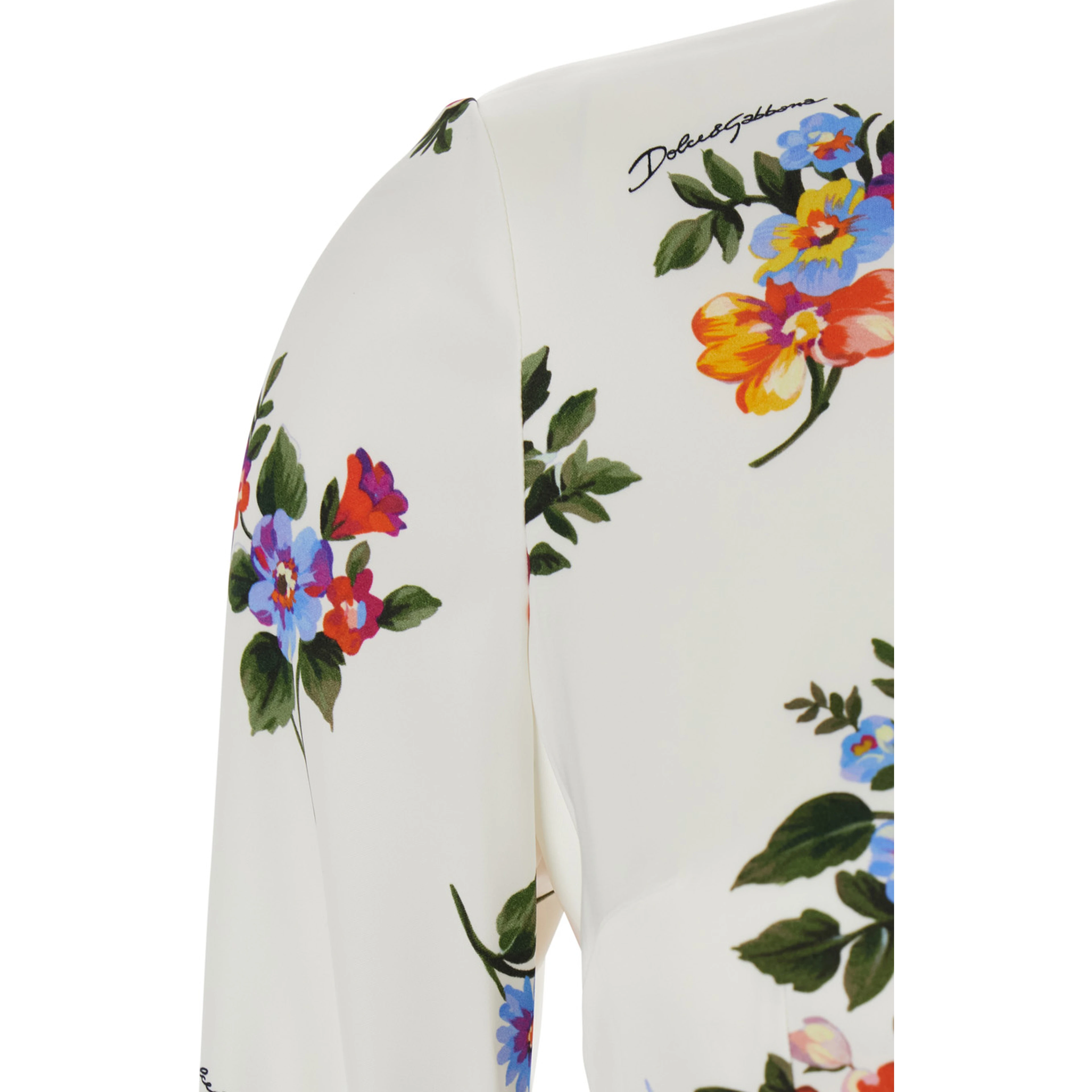white midi Dress with all-over floral print in silk for women