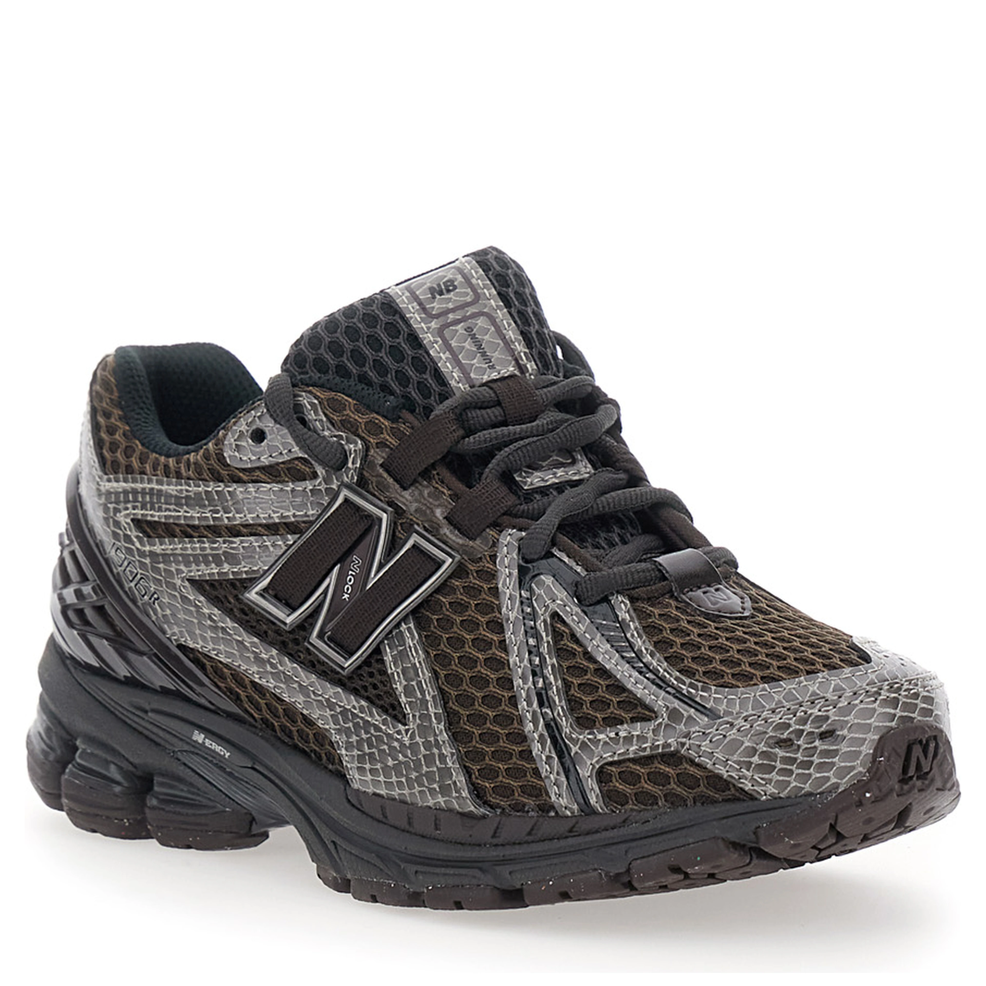 1906R Brown Sneakers with Mesh Details and Rubber Sole in Leather and Fabric Women