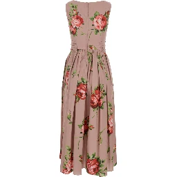 Pink Dress with Floral Print and Zip Closure at the Back in Cotton for Women