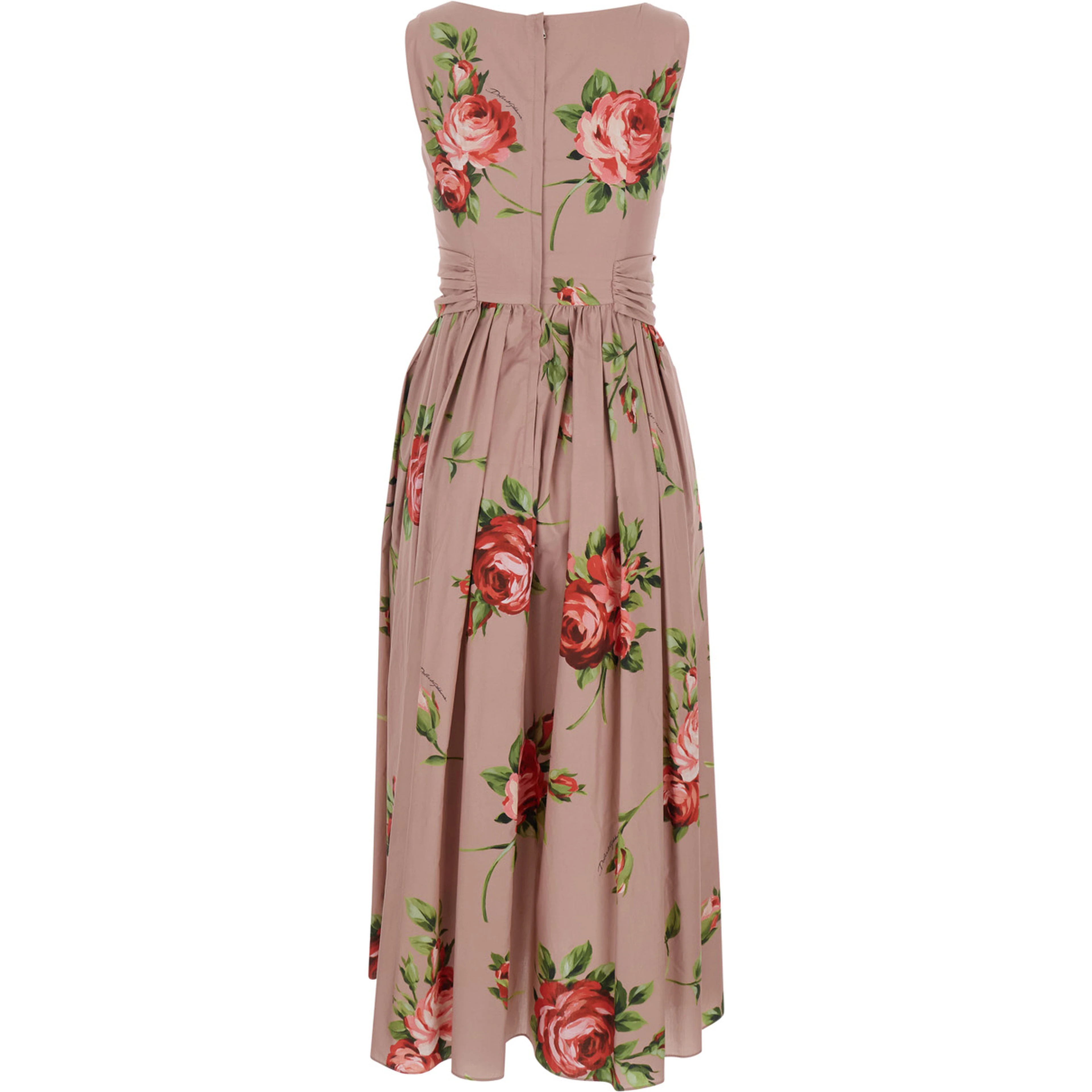 Pink Dress with Floral Print and Zip Closure at the Back in Cotton for Women