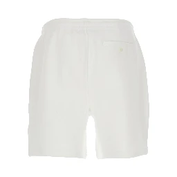 White Bermuda Shorts with elasticated waist and drawstring and Pony embroidery on the front in cotton for men