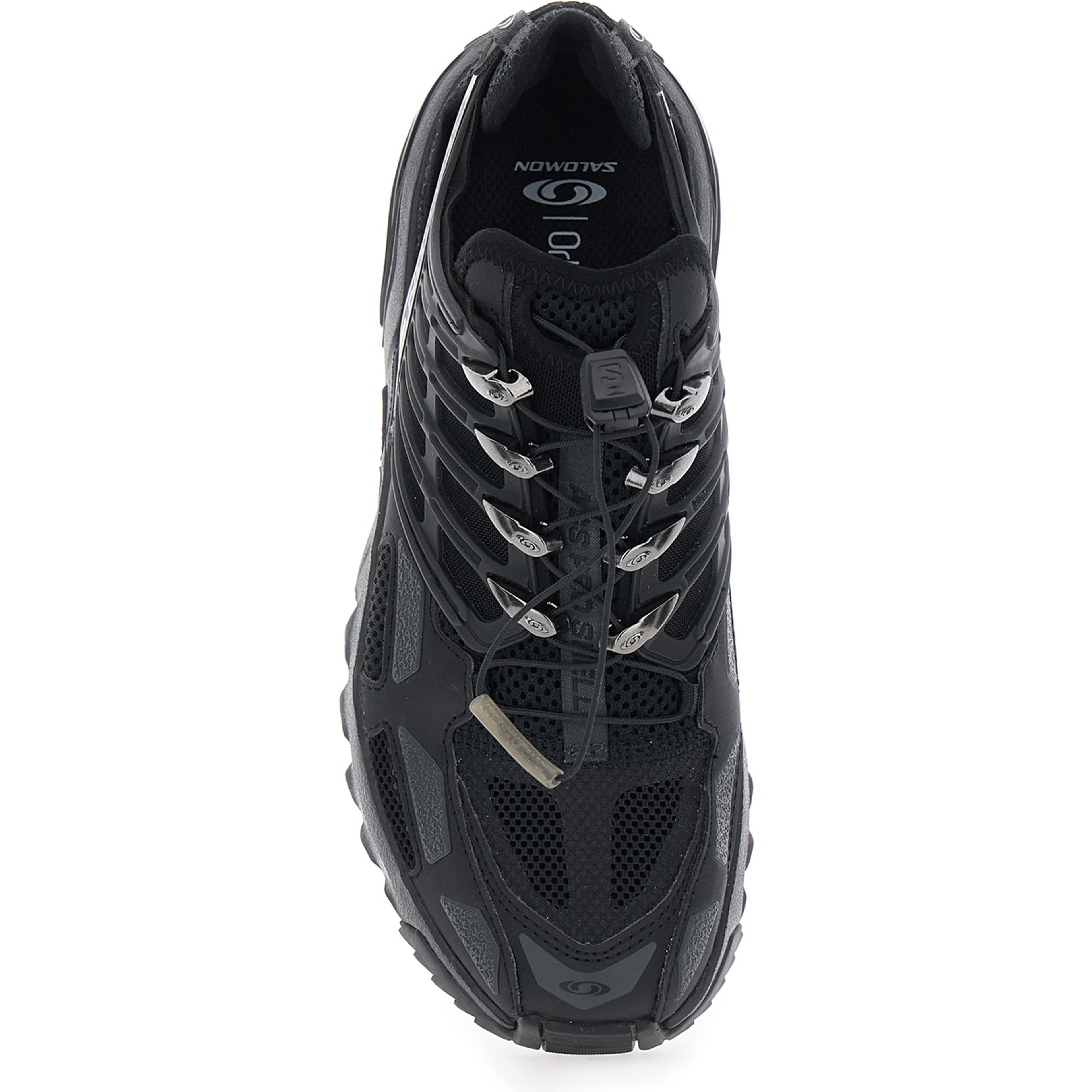 Black Low Top Sneakers with drawstring closure and logo lettering on the side in tech fabric unisex