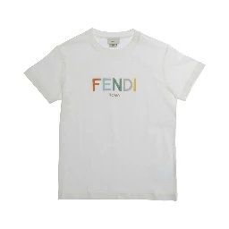 White Crew Neck T-Shirt with Logo Lettering on the Front in Cotton for Kids