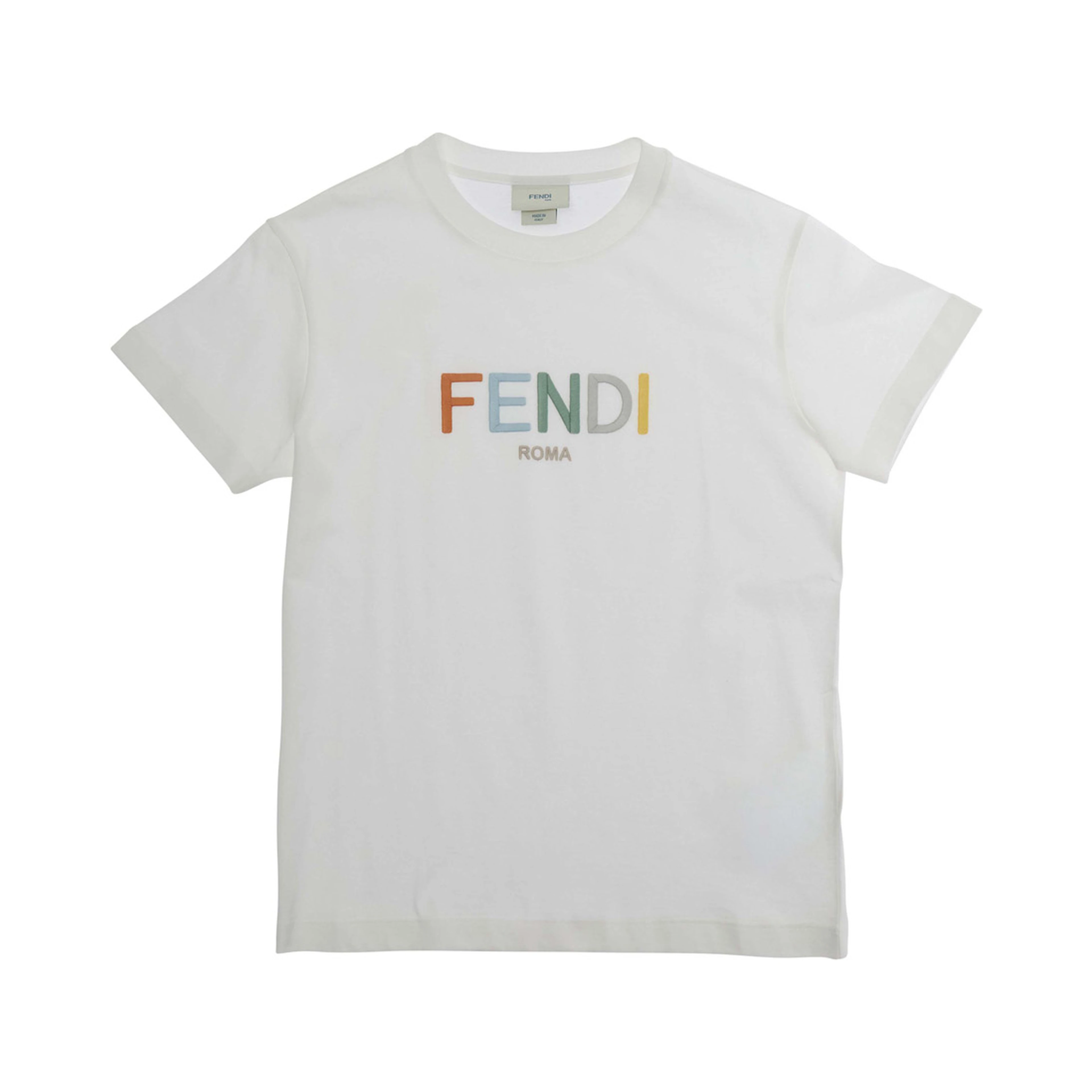 White Crew Neck T-Shirt with Logo Lettering on the Front in Cotton for Kids