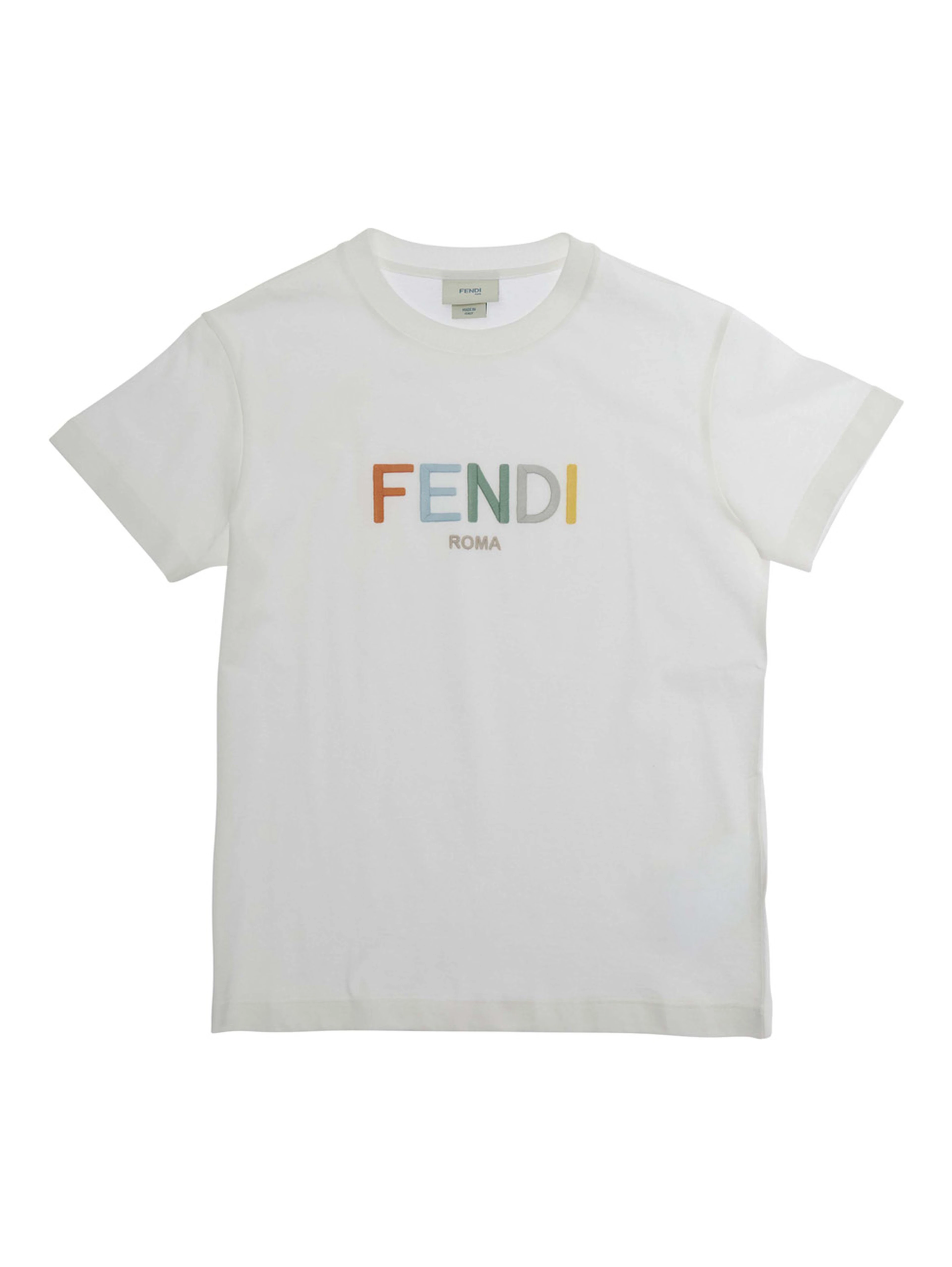 White Crew Neck T-Shirt with Logo Lettering on the Front in Cotton for Kids