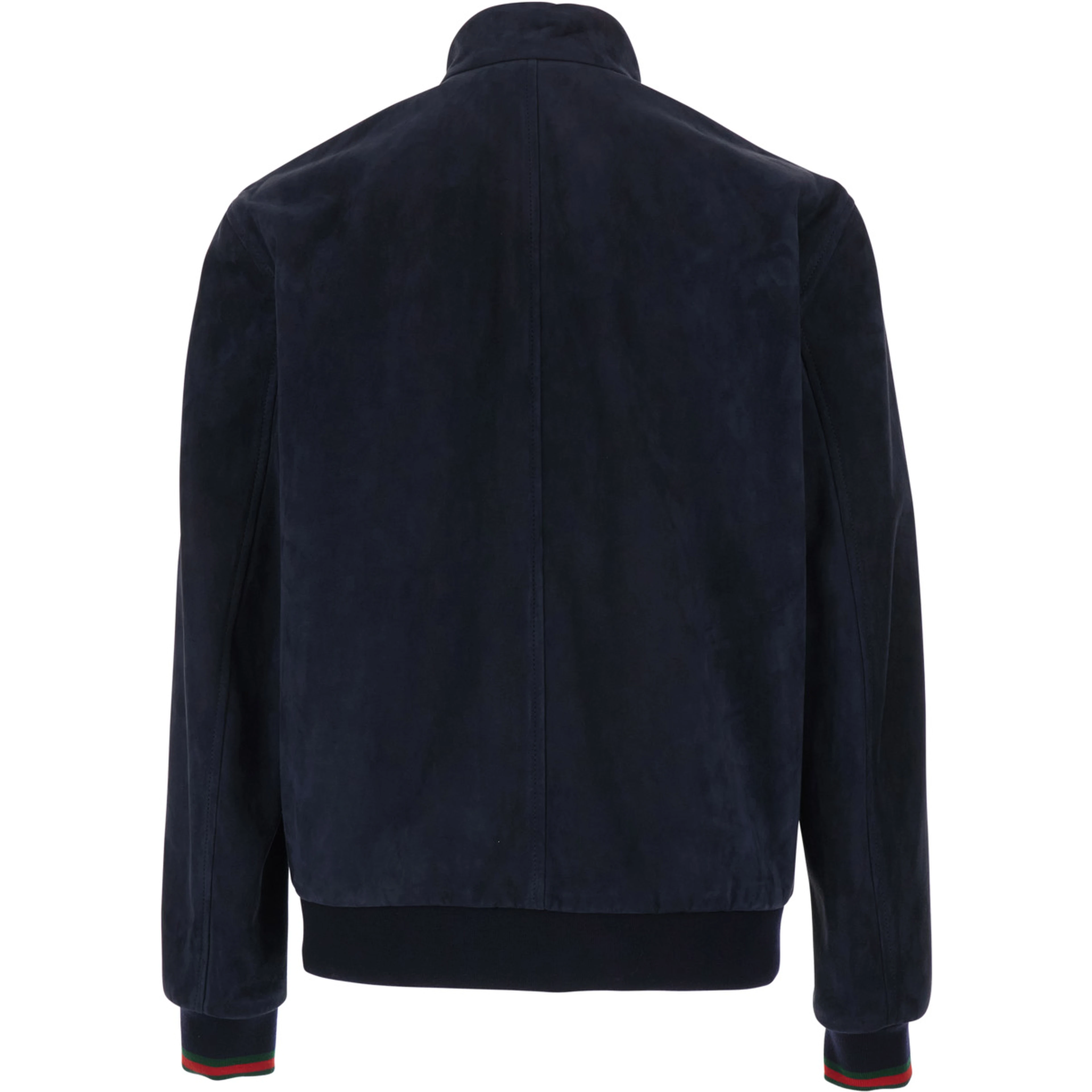 Blue High Collar Jacket with Web Detail in Suede for Men