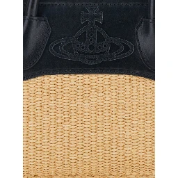 Troy Beige Small Handbag with Logo Orb Embossed on the Front and Raffia Effect in Cotton Blend for Women