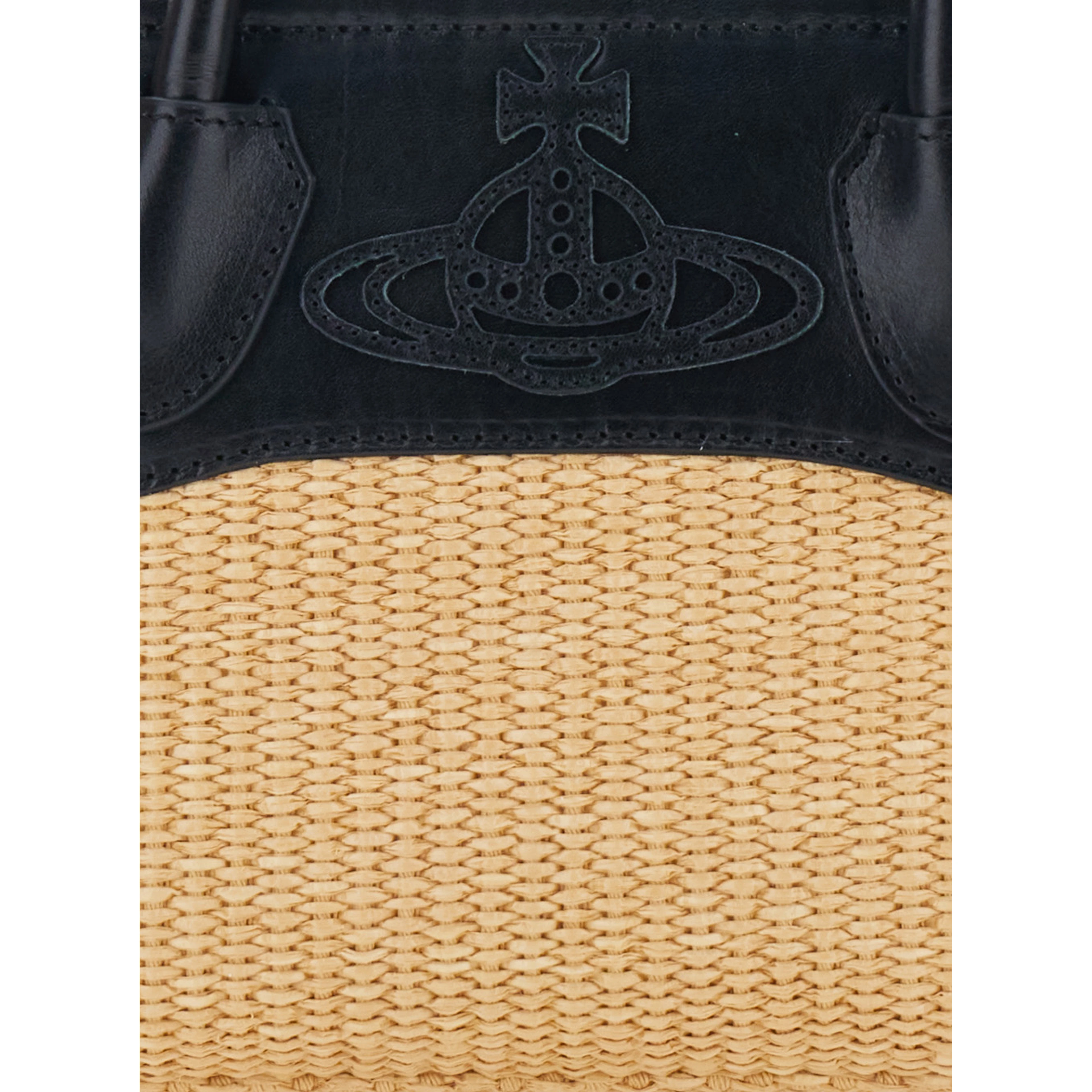 Troy Beige Small Handbag with Logo Orb Embossed on the Front and Raffia Effect in Cotton Blend for Women