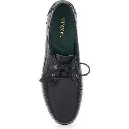 Black Loafers with Almond Toe and Laces with Bow on the Front in Leather Man