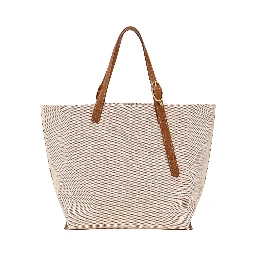 Le Foulonné Toile Brown Shoulder Bag with Adjustable Handle and Logo Lettering on the Front in Leather and Canvas for Women