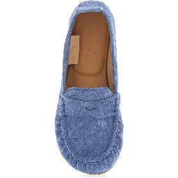 Blue Loafers with Almond Toe and Pull-Tab at the Heel in Suede Woman
