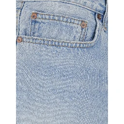 Light blue five-pocket Bermuda shorts with frayed hem for men
