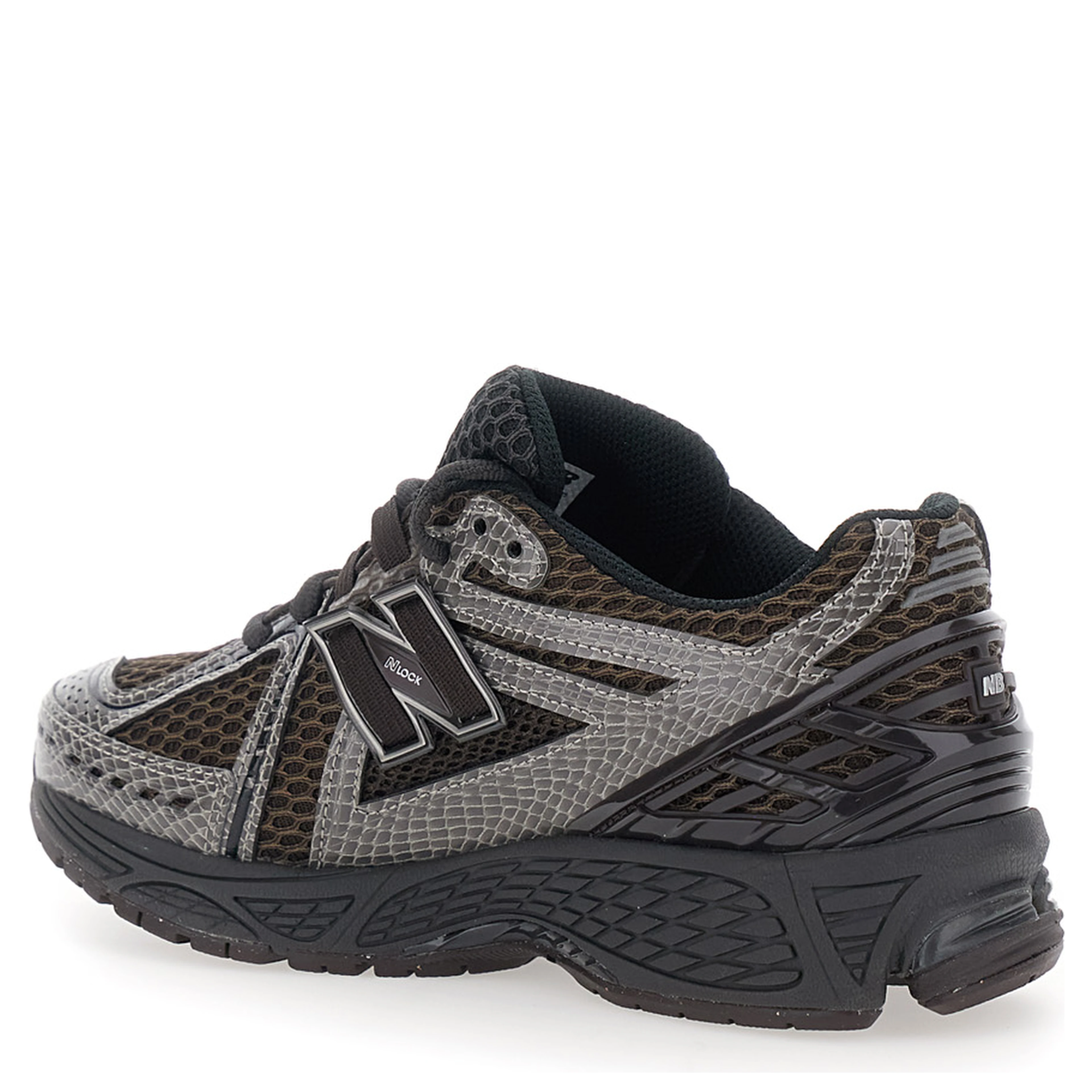 1906R Brown Sneakers with Mesh Details and Rubber Sole in Leather and Fabric Women