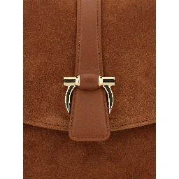 Brown Crossbody bag with Adjustable and Removable Strap and Closure with Gancini Plaque in Suede for Women