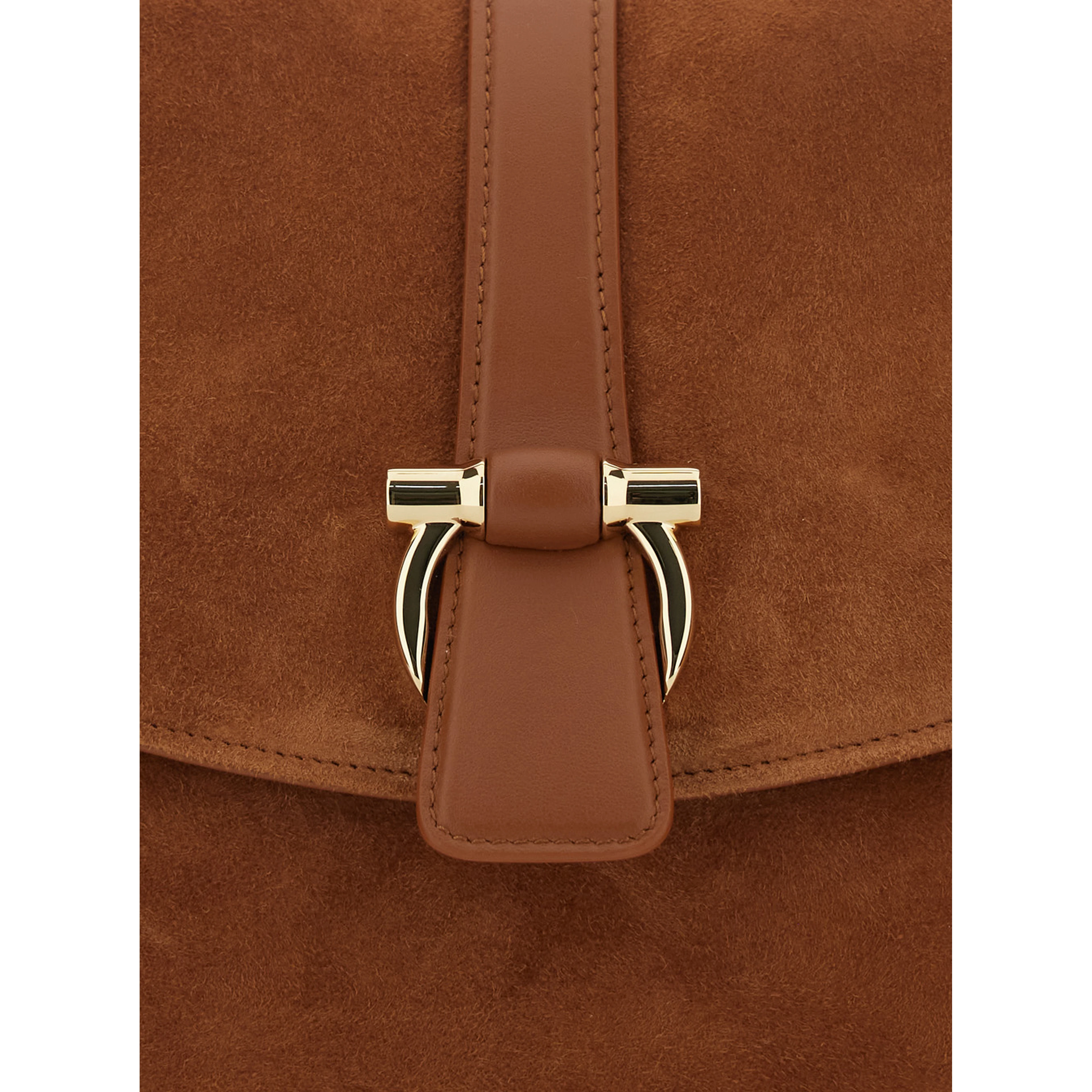 Brown Crossbody bag with Adjustable and Removable Strap and Closure with Gancini Plaque in Suede for Women