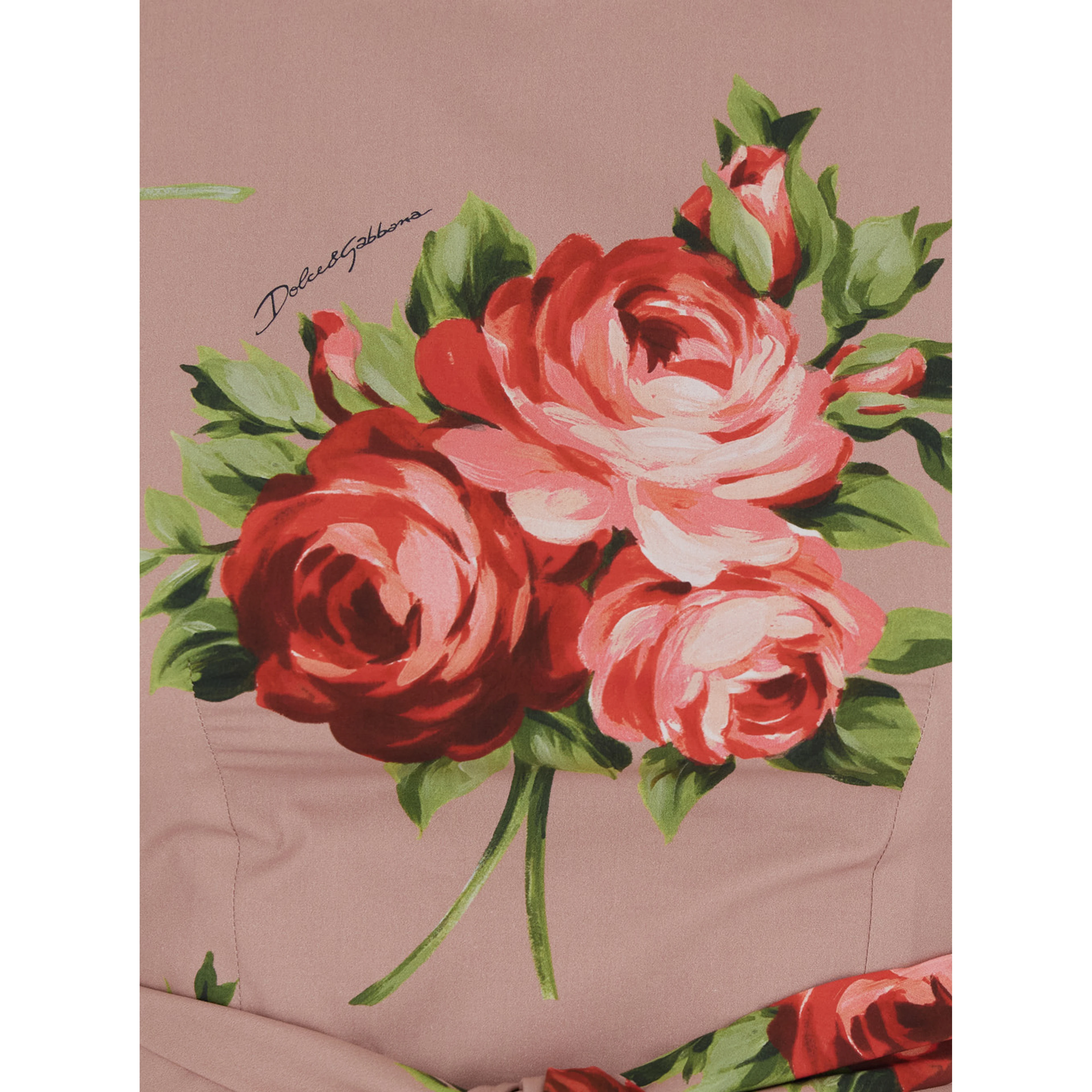 Pink Dress with Floral Print and Zip Closure at the Back in Cotton for Women