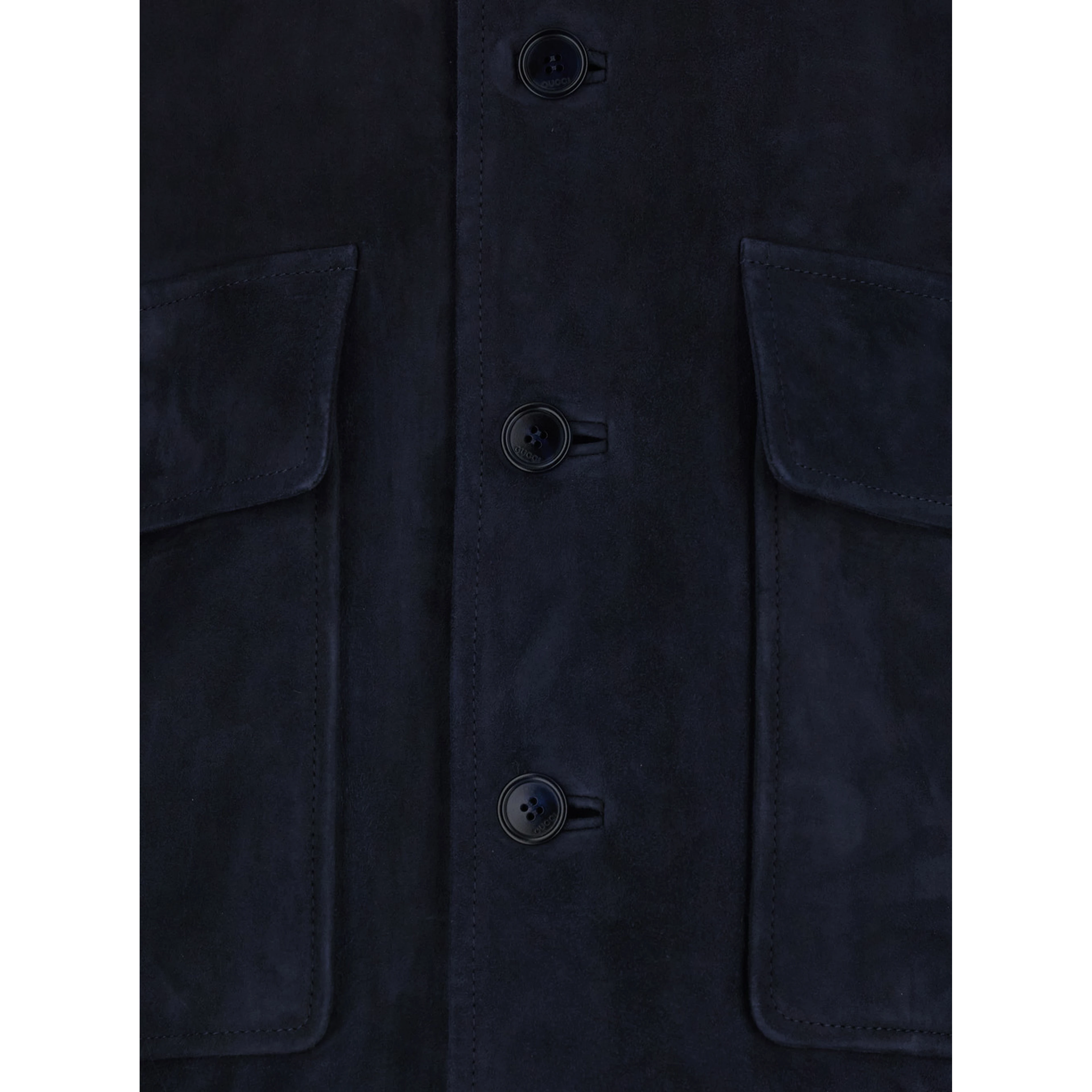 Blue High Collar Jacket with Web Detail in Suede for Men