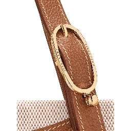 Le Foulonné Toile Brown Shoulder Bag with Adjustable Handle and Logo Lettering on the Front in Leather and Canvas for Women