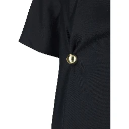 Madea Black Crew Neck Top with Draping and Asymmetrical Design in Silk for Women