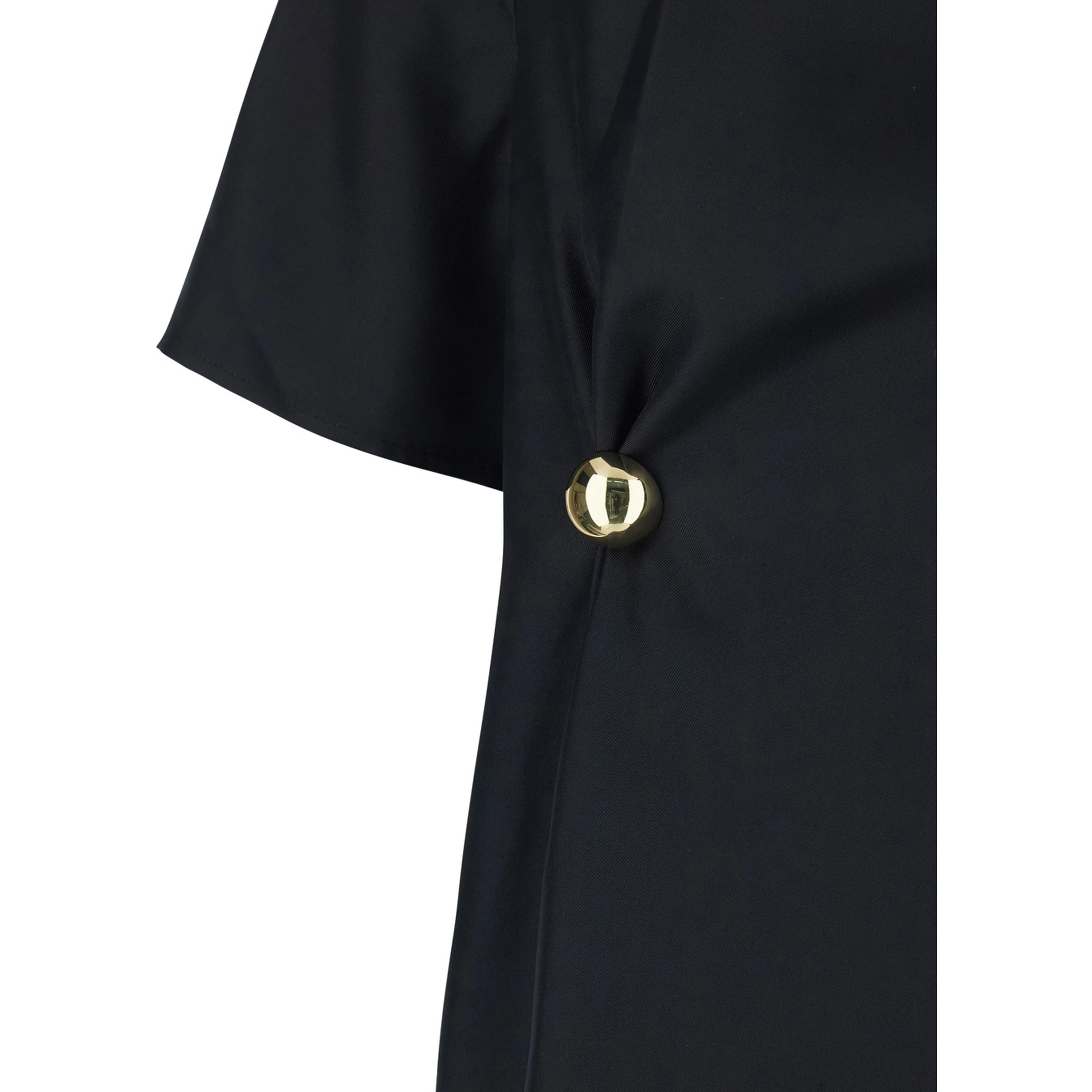 Madea Black Crew Neck Top with Draping and Asymmetrical Design in Silk for Women