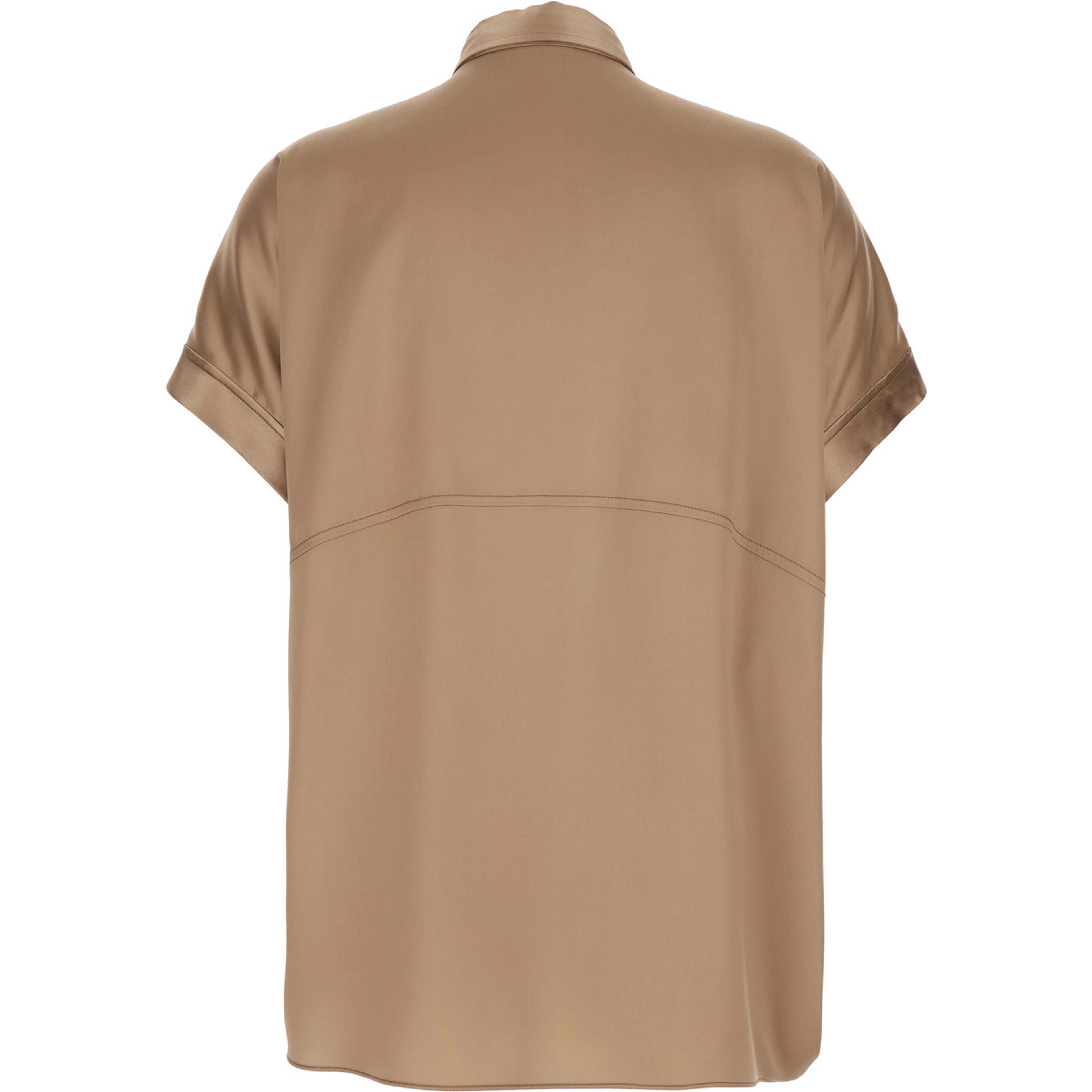 Beige Stretch Silk Button Down Collar Shirt for Women