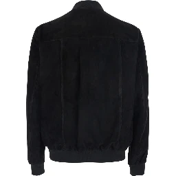Black Jacket with High Collar and Button Closure in Suede for Men