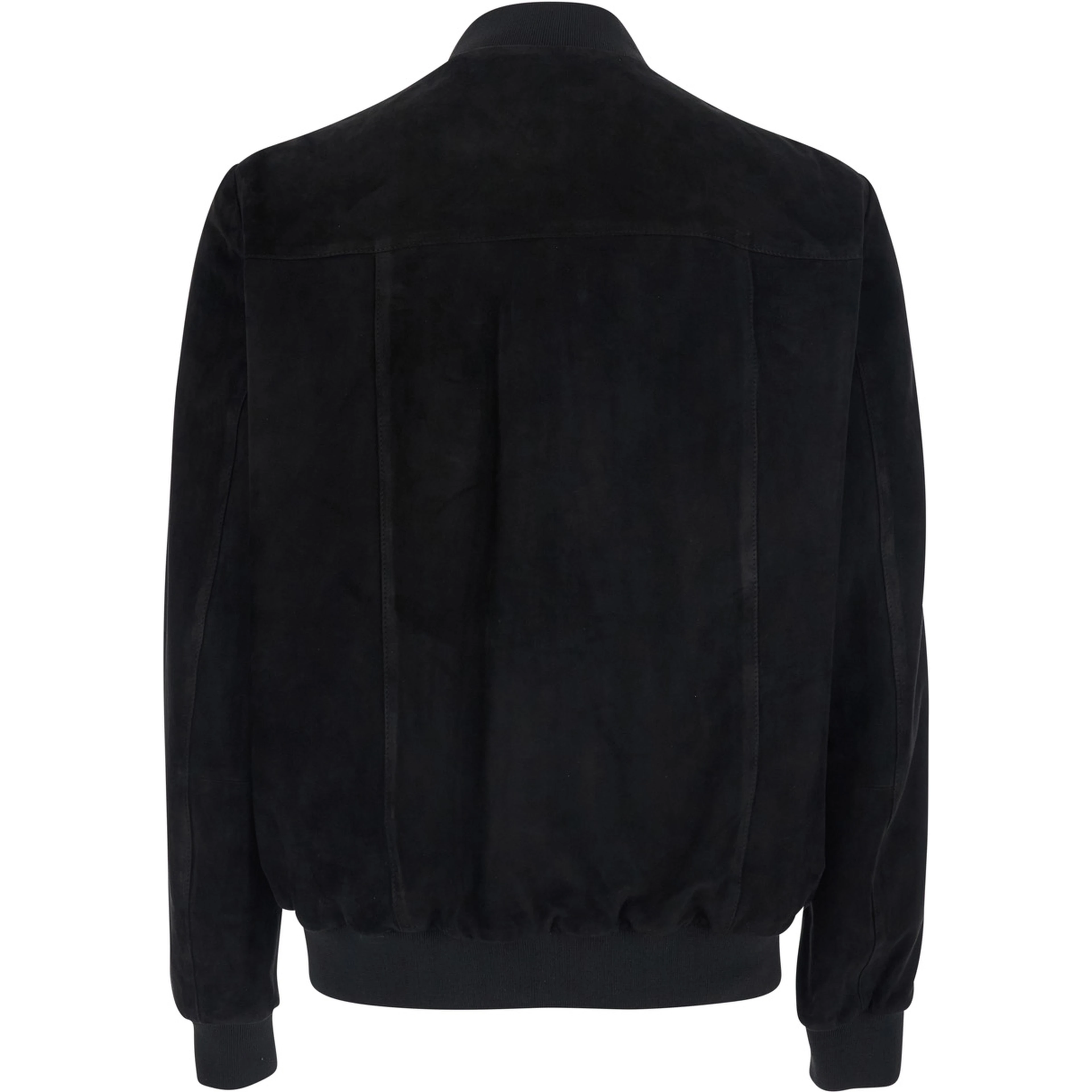 Black Jacket with High Collar and Button Closure in Suede for Men