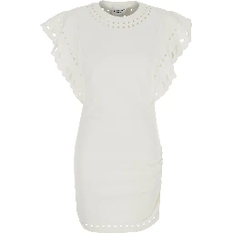 Orlane White Dress with Round Neck and Sangallo Details  in Cotton for Woman