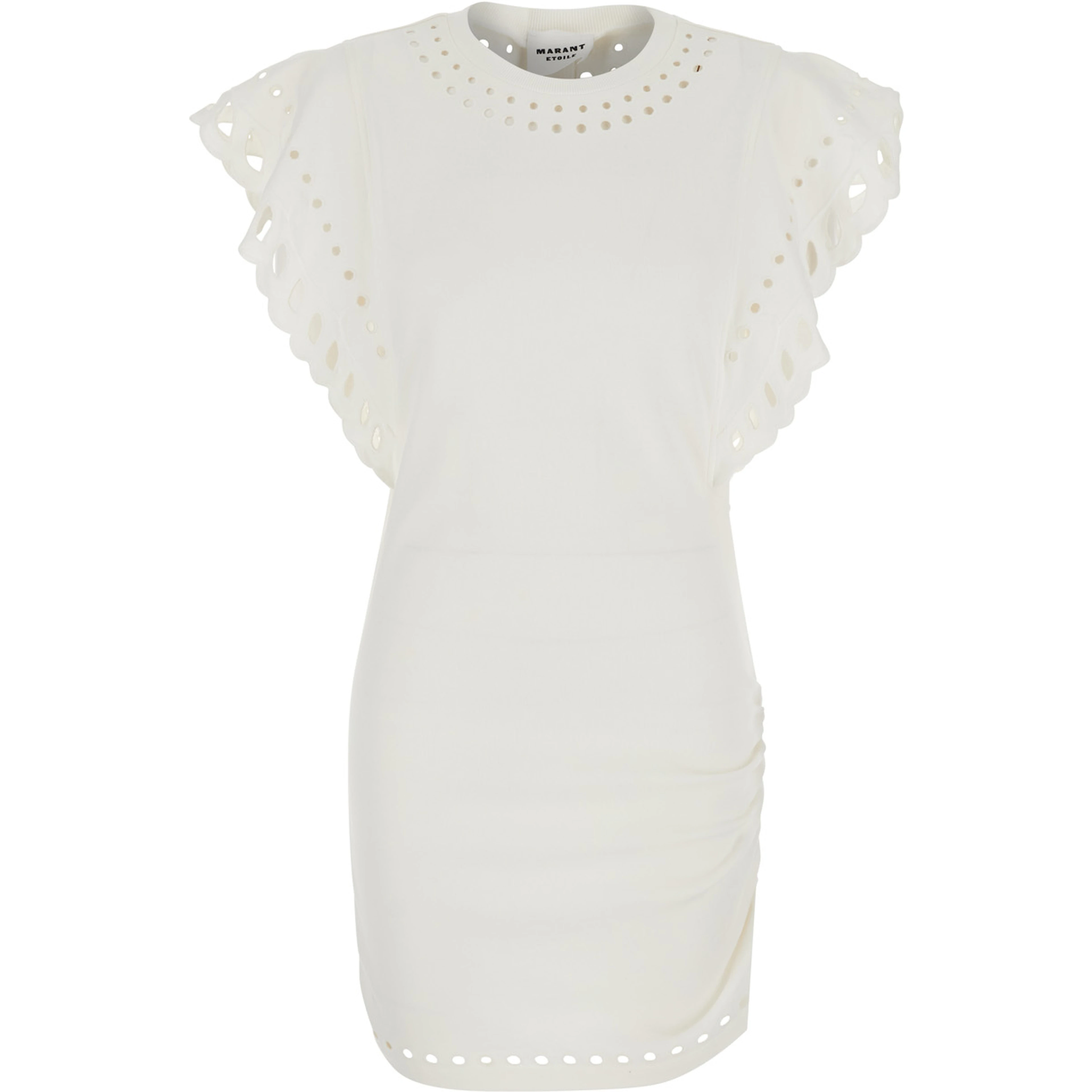 Orlane White Dress with Round Neck and Sangallo Details  in Cotton for Woman