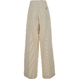 Pila Beige Pants with Elasticated Waist and All-Over Striped Motif in Cotton for Women