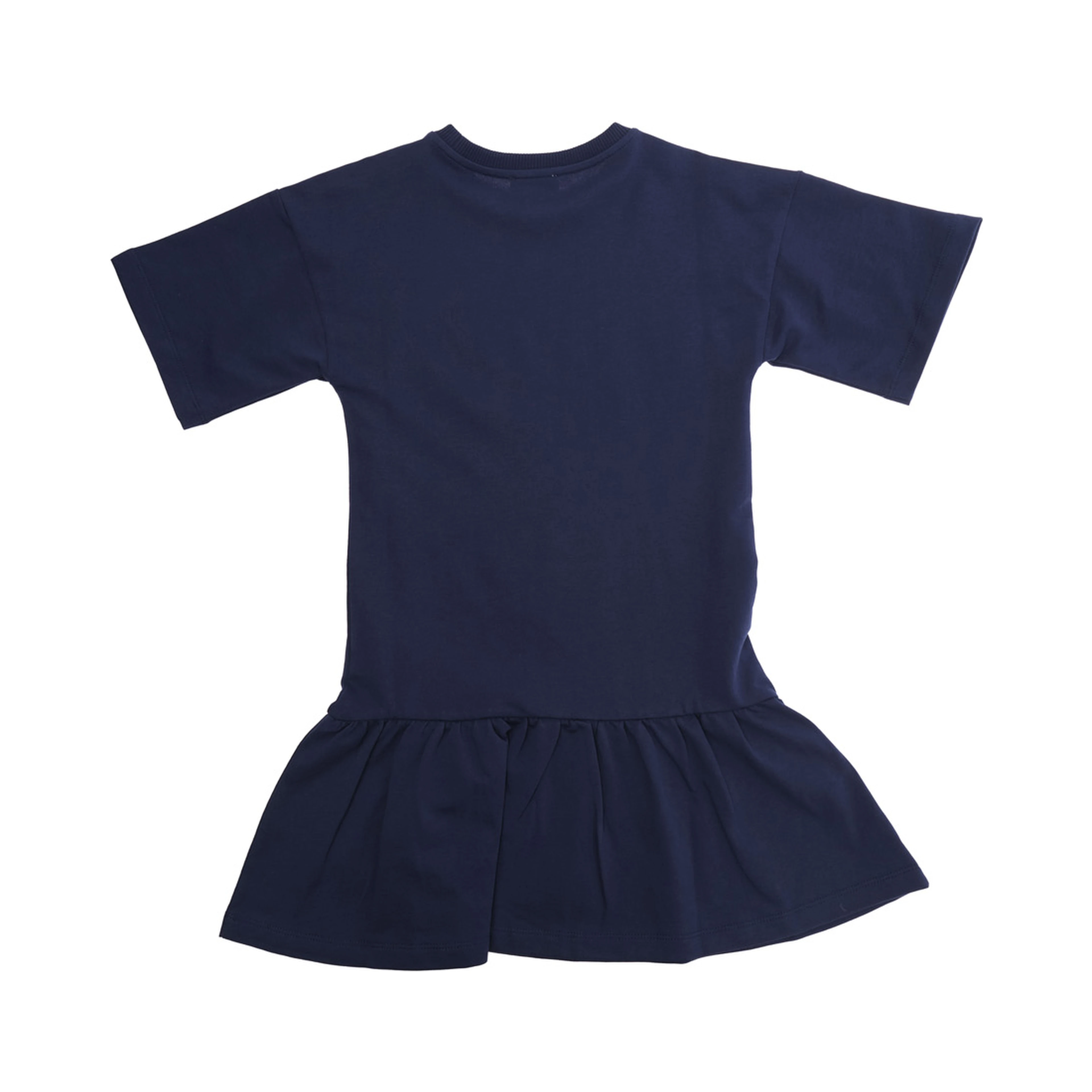 Blue Crew Neck Dress with Logo on the Front in Cotton Girl