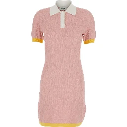 Pink dress with classic collar in cotton and silk blend for women