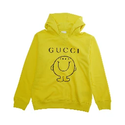 Yellow Hooded Sweatshirt with Fixed Hood and Logo on the Front in Cotton Boy