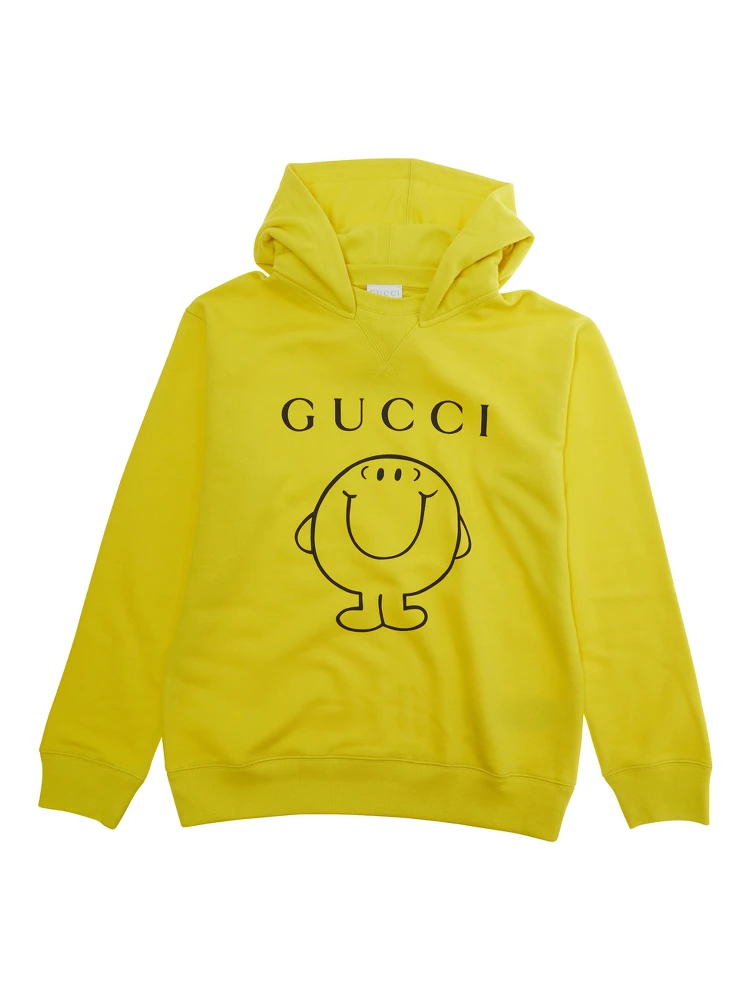 Yellow Hooded Sweatshirt with Fixed Hood and Logo on the Front in Cotton Boy