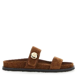 Romy Sandals with Logo Plate on the Front in Brown Suede for Women