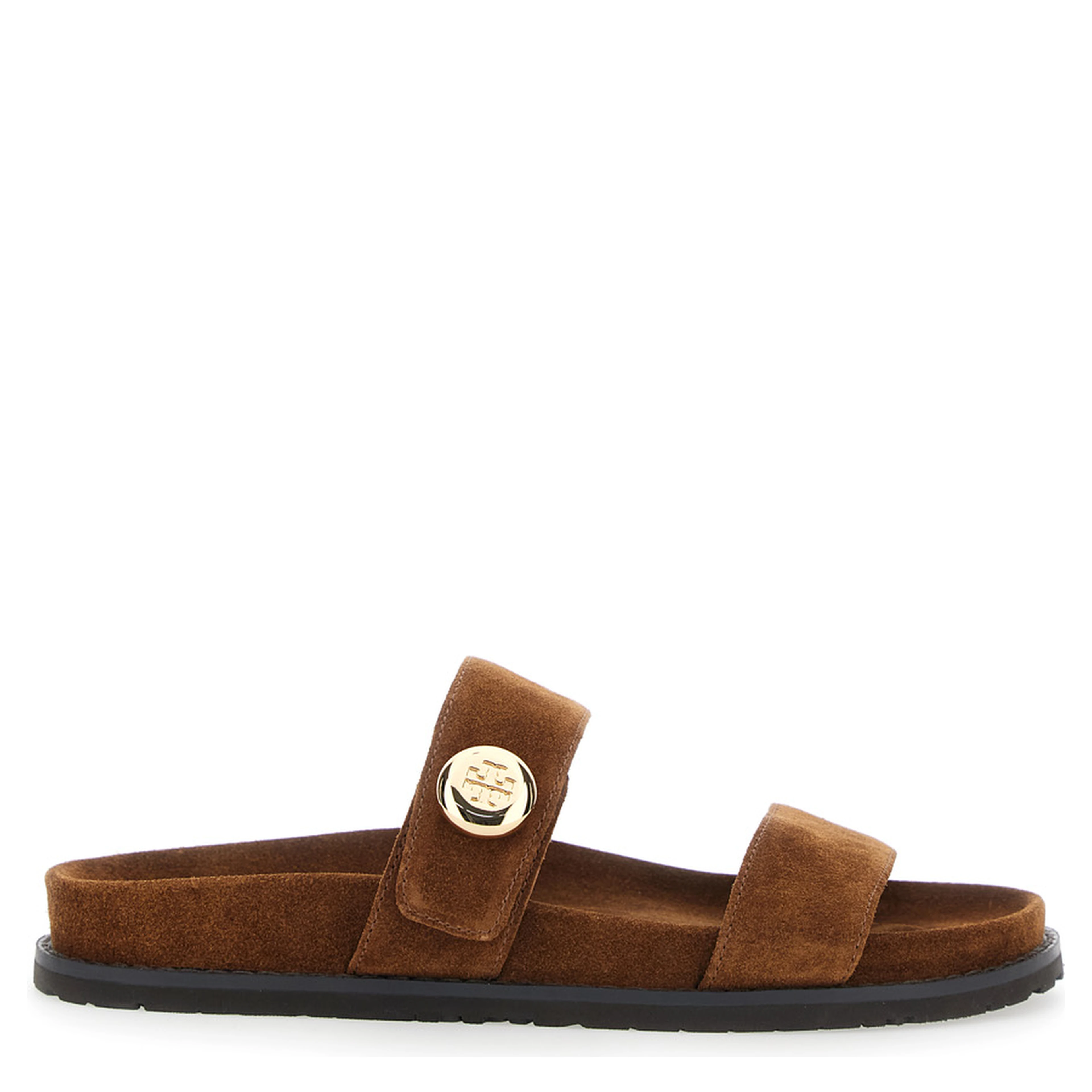 Romy Sandals with Logo Plate on the Front in Brown Suede for Women